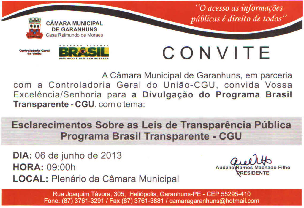 Câmara de Garanhuns e Controladoria Geral da União (CGU) debatem Leis de Transparência Pública