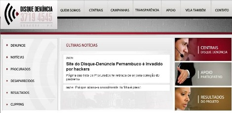 Site do Disque-Denúncia PE é invadido por hackers nesse sábado