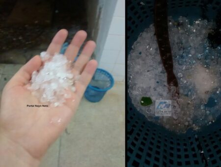 Chuva de granizo causa transtornos em Flores