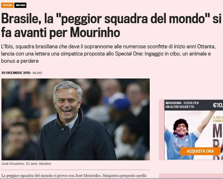 Íbis faz proposta a Mourinho e ganha fama internacional