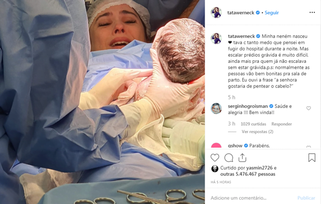 Nasce filha de Tatá Werneck e Rafael Vitti