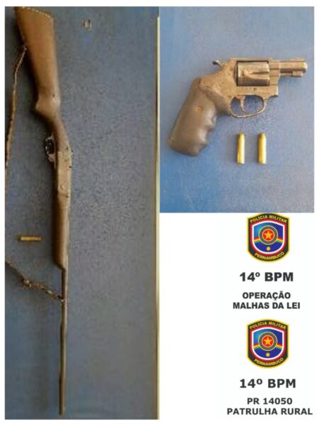 Revólver e espingarda apreendidos pela PM