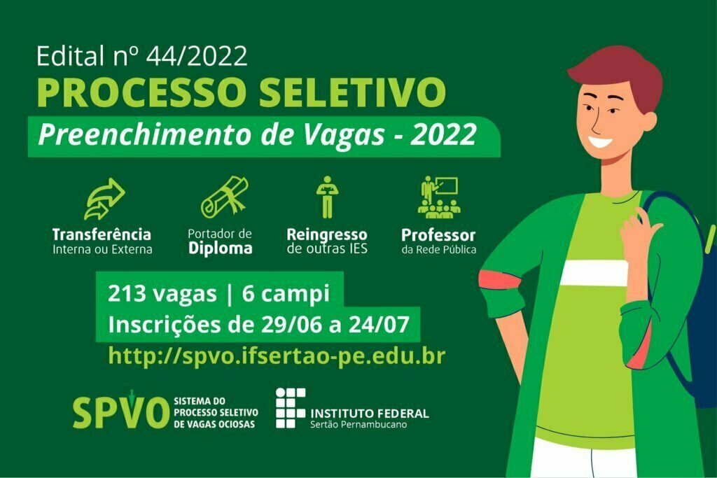 IFSertão-PE abre inscrições para processo seletivo com 213 vagas IF Sertão abre inscrições de processo seletivo
