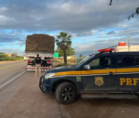 Carreta com 16 toneladas de gesso sem nota fiscal retira pela PRF